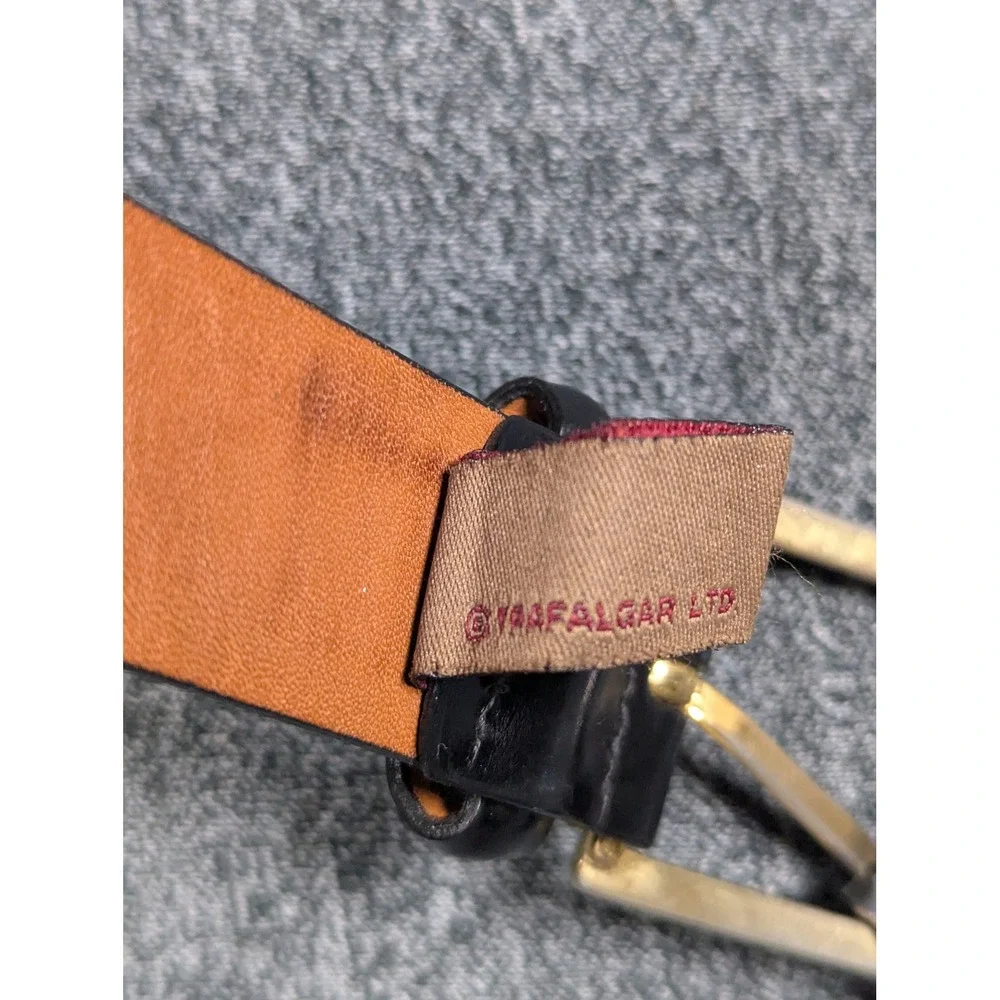 Trafalgar Mens Black Annonay Calf Leather Belt Gold Buckle Handmade USA 40 100